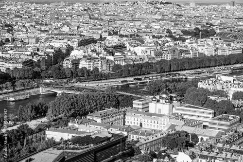 Amazing aerial view over River Seine in the city of Paris