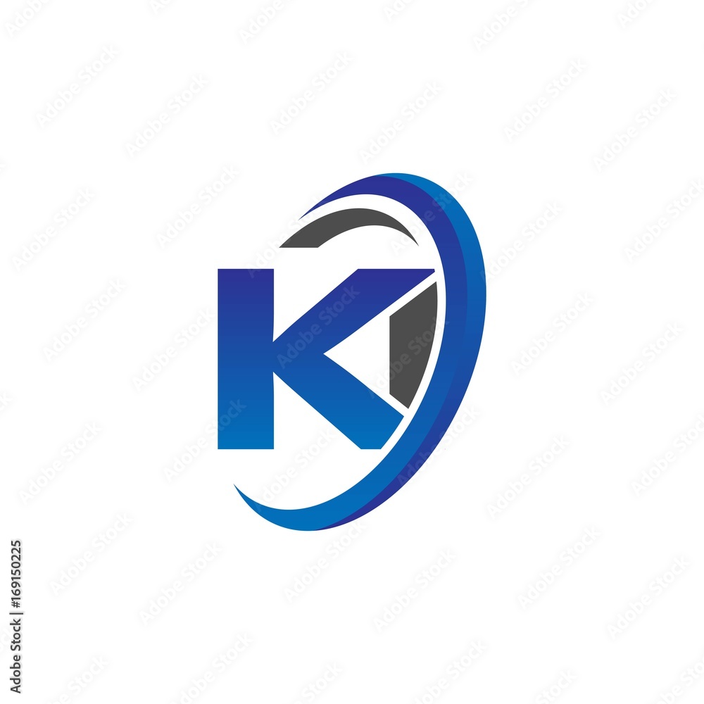 vector initial logo letters ki with circle swoosh blue gray - obrazy, fototapety, plakaty 