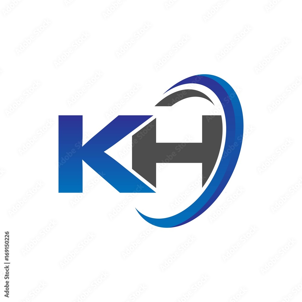 vector initial logo letters kh with circle swoosh blue gray vector initial logo letters kh with circle swoosh blue gray