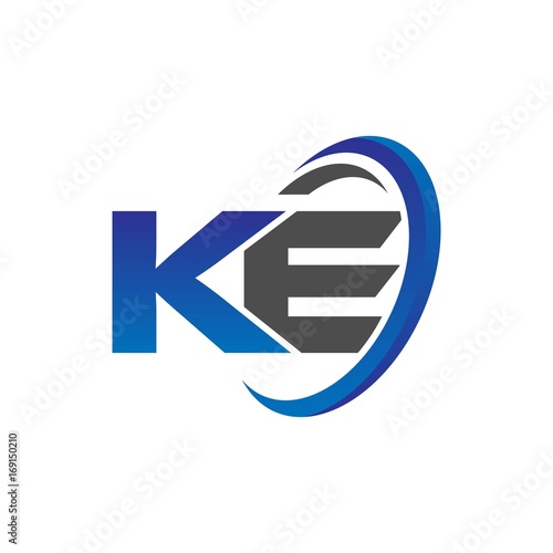 vector initial logo letters ke with circle swoosh blue gray