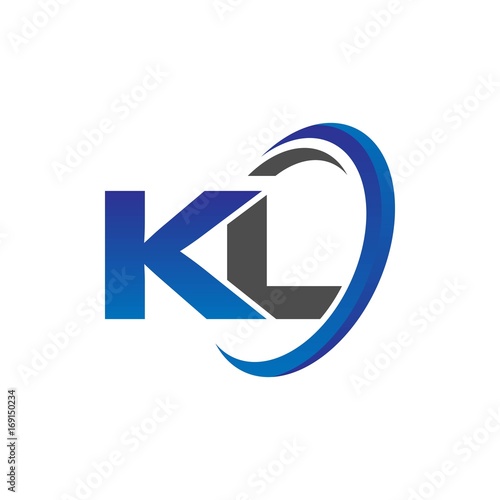 vector initial logo letters kl with circle swoosh blue gray photo