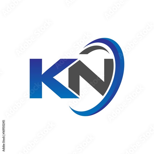 vector initial logo letters kn with circle swoosh blue gray