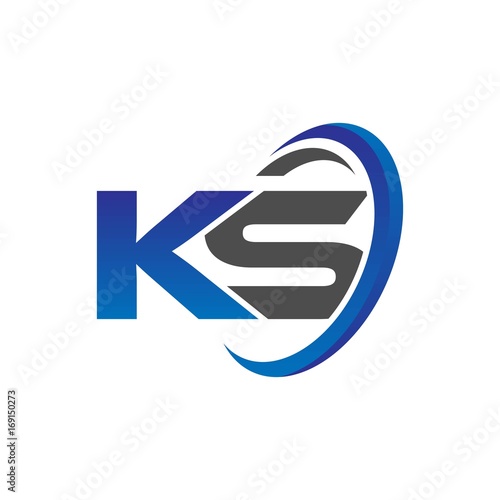 vector initial logo letters ks with circle swoosh blue gray
