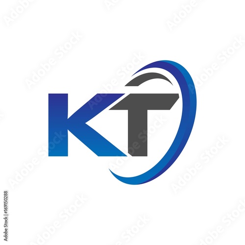 vector initial logo letters kt with circle swoosh blue gray