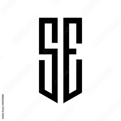 initial letters logo se black monogram pentagon shield shape