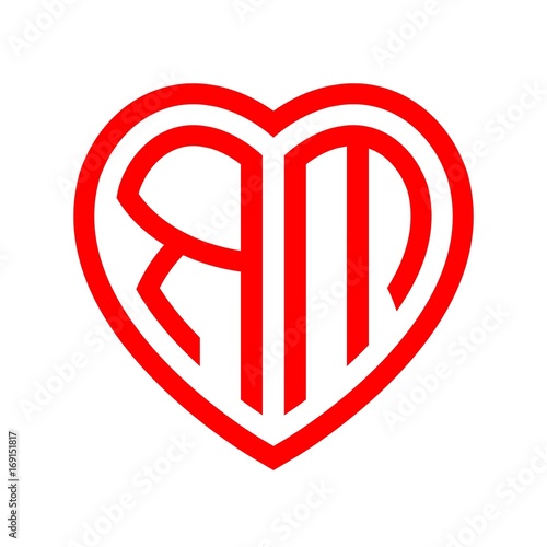 initial letters logo rm red monogram heart love shape