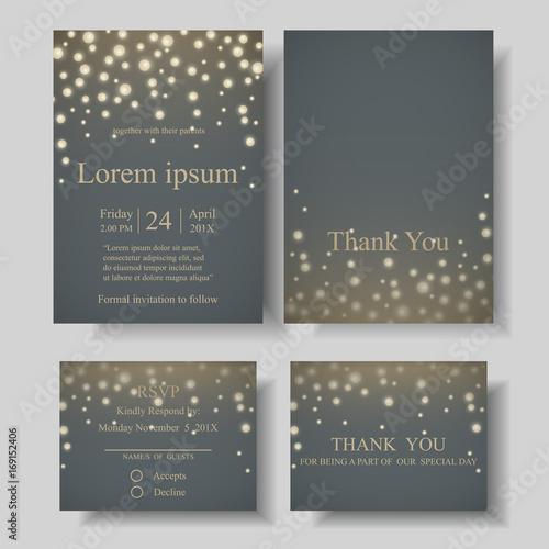 Set of Firefly String light with Gray Background on Wedding invitation card.For the Newlyweds. Can be used Bridal Shower,birthday card,Brochure ETC.Vector/Illustration