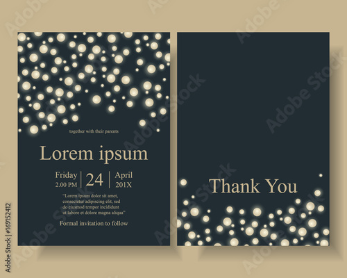 Firefly String light with Very dark blue Background on Wedding invitation card.For the Newlyweds. Can be used Bridal Shower,birthday card,Brochure ETC.Vector/Illustration