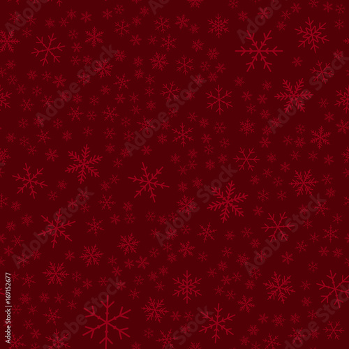 Transparent snowflakes seamless pattern on wine red Christmas background. Chaotic scattered transparent snowflakes. Exceptional Christmas creative pattern. Vector illustration.