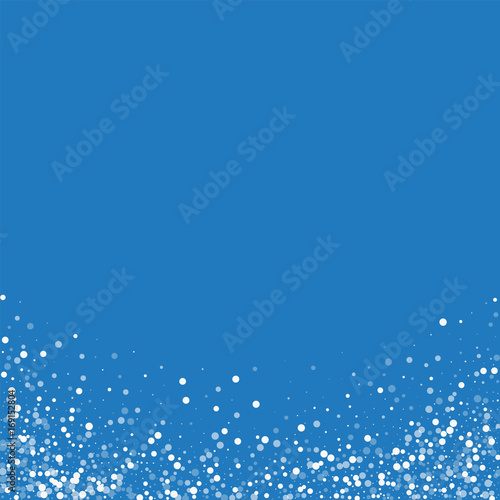 Random falling white dots. Abstract bottom with random falling white dots on blue background. Vector illustration.