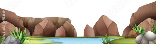 Background scene with pond and mountain