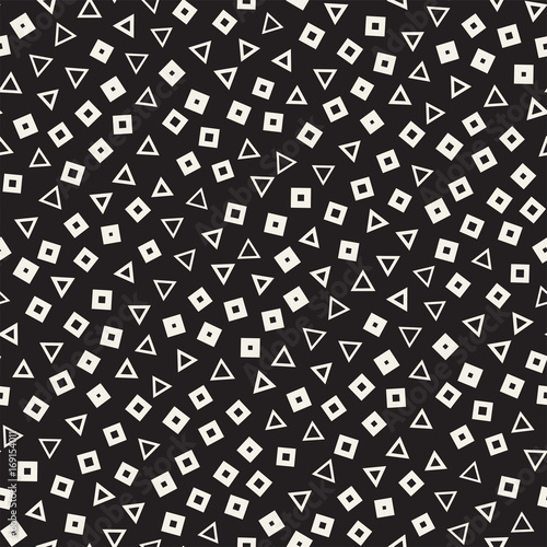 Seamless primitive jumble minimalism patterns. Randomly scattered geometric shapes. Abstract background design