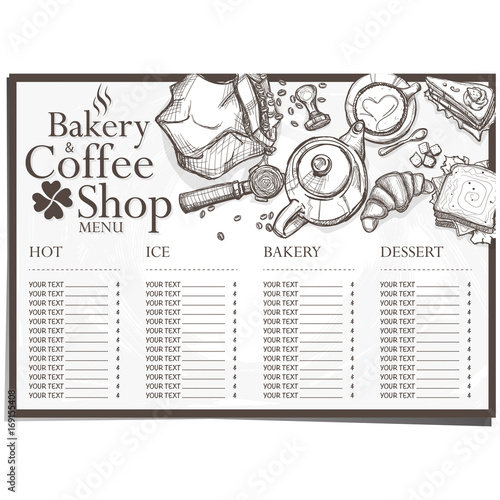 menu cafe coffee bakery restaurant template design hand drawing graphic