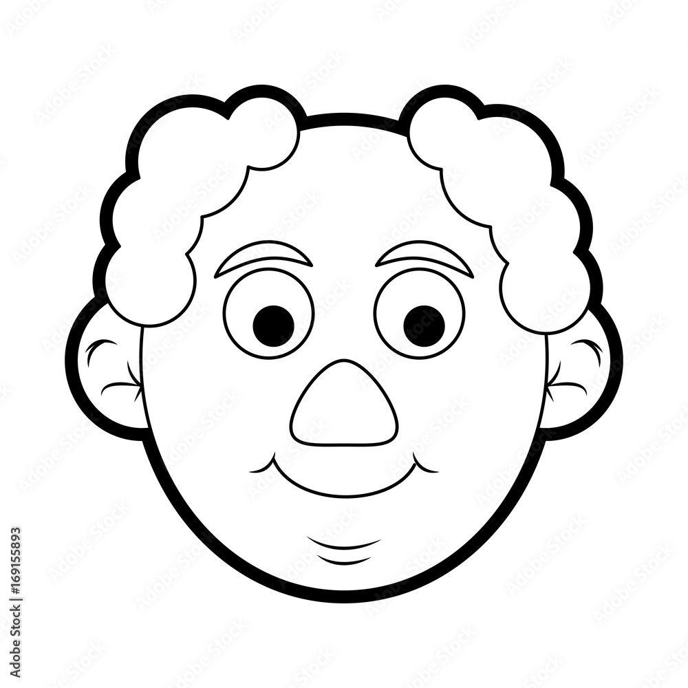Flat line uncolored old man head over white background vector illustration Flat line uncolored old man head over white background vector illustration