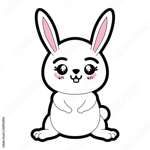 kawaii rabbit animal icon over white background colorful design vector illustration