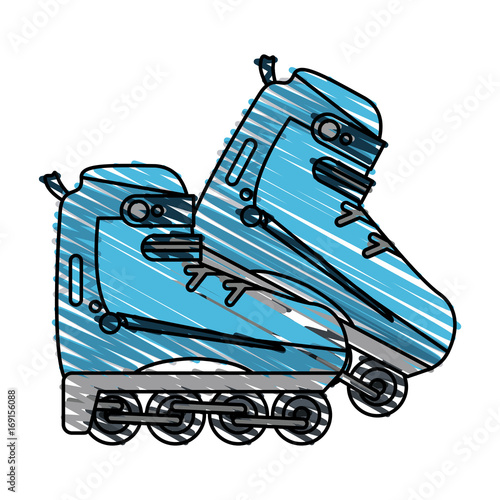 Colorful rollerblades doodle over white background vector illustration