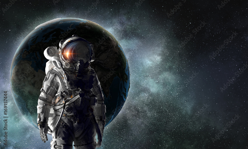 Fototapeta premium Adventure of spaceman. Mixed media