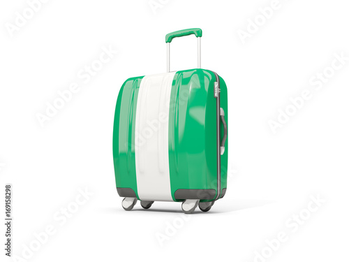 Luggage with flag of nigeria. Suitcase isolated on white