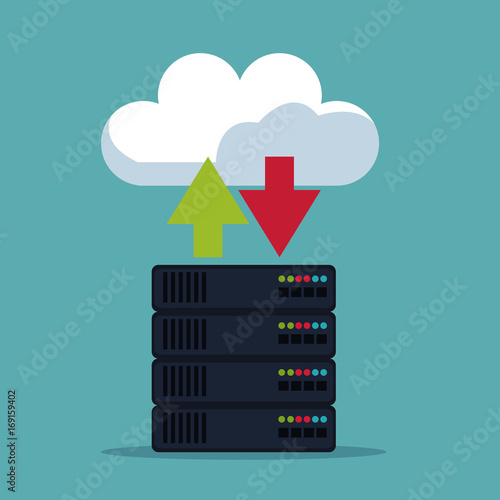 color background of server box with cloud storage vector illustration