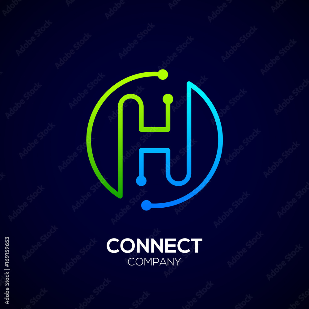 Letter H logo, Circle shape symbol, green and blue color, Technology and digital abstract dot connection Letter H logo, Circle shape symbol, green and blue color, Technology and digital abstract dot connection