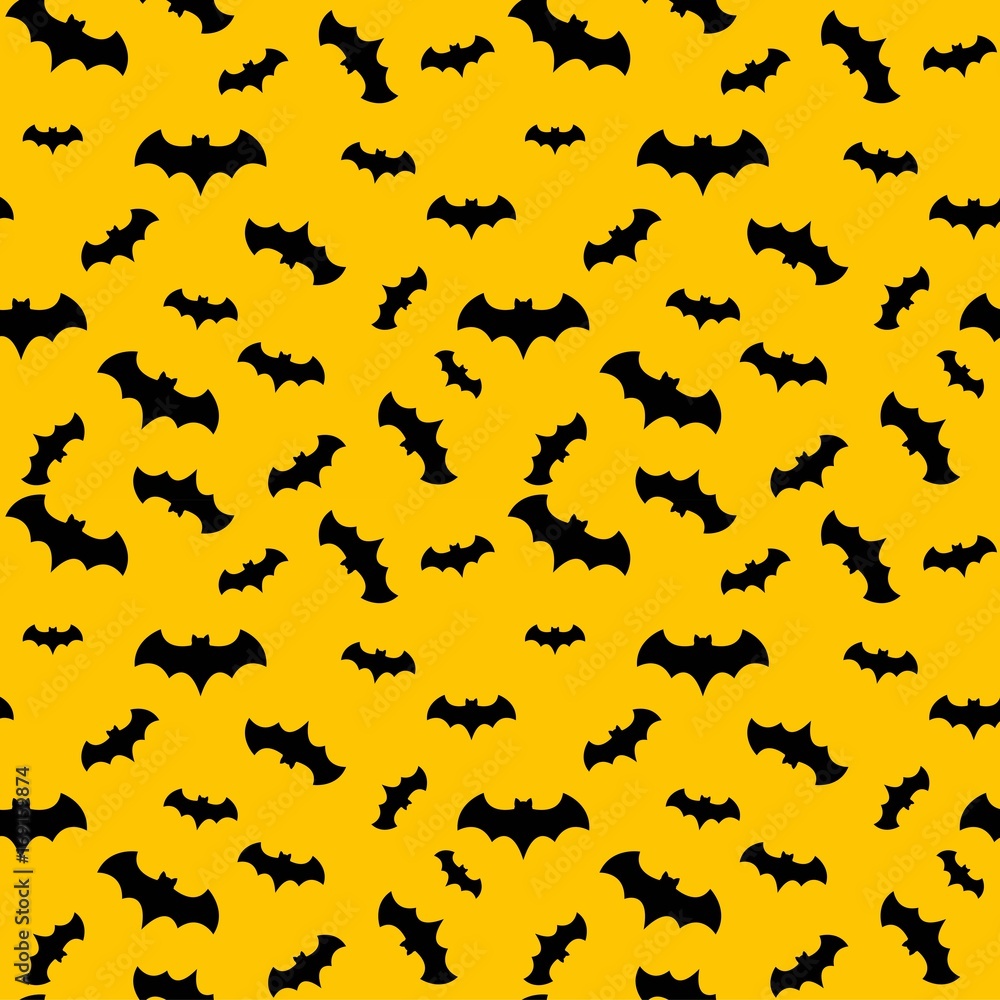 Seamless pattern yellow background with black endless bat on halloween festive, Vector illustration Seamless pattern yellow background with black endless bat on halloween festive, Vector illustration