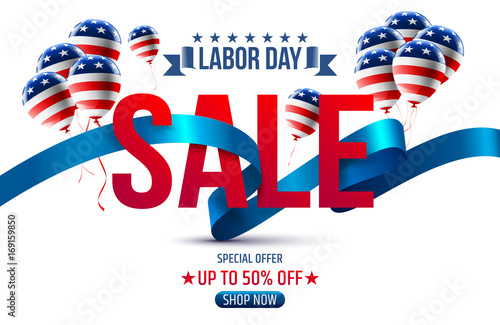 Labor Day Sale promotion advertising banner template with Ribbon and Balloon.American labor day Brochures,Poster or Banner.Vector illustration.