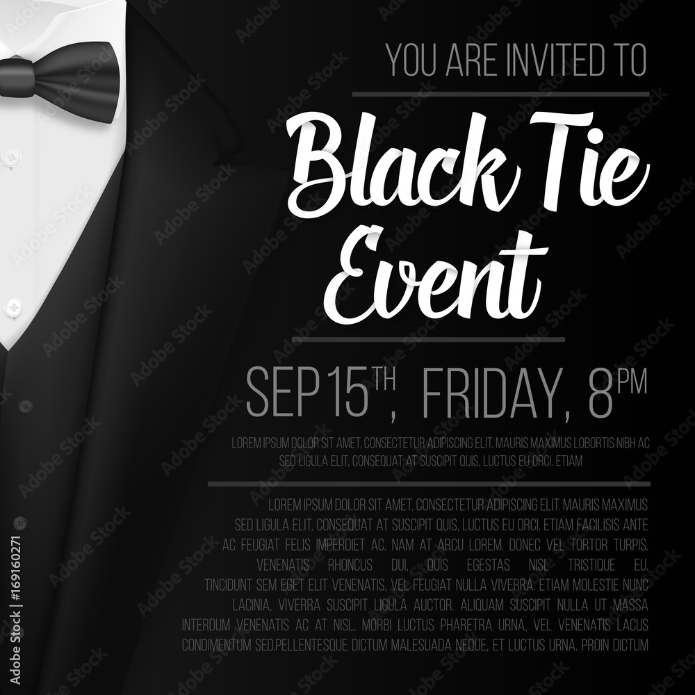 Vector Black Suit Black Tie Event Invitation Template Realistic