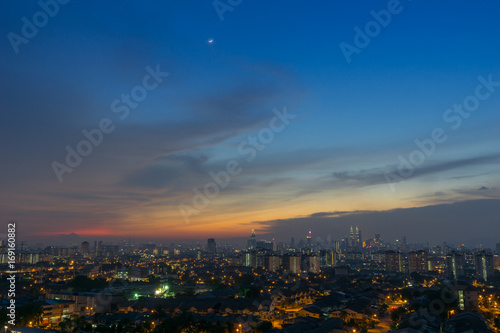 View of majestic sunset over downtown Kuala Lumpur  Malaysia