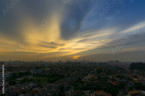 View of majestic sunset over downtown Kuala Lumpur, Malaysia