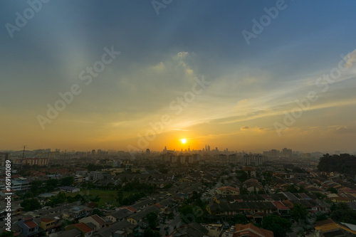 View of majestic sunset over downtown Kuala Lumpur, Malaysia