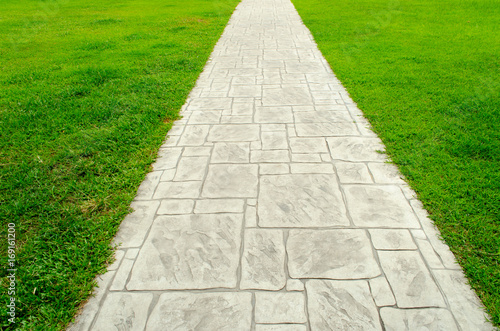 A Green Grass with Concrete Walk Pathway texture.