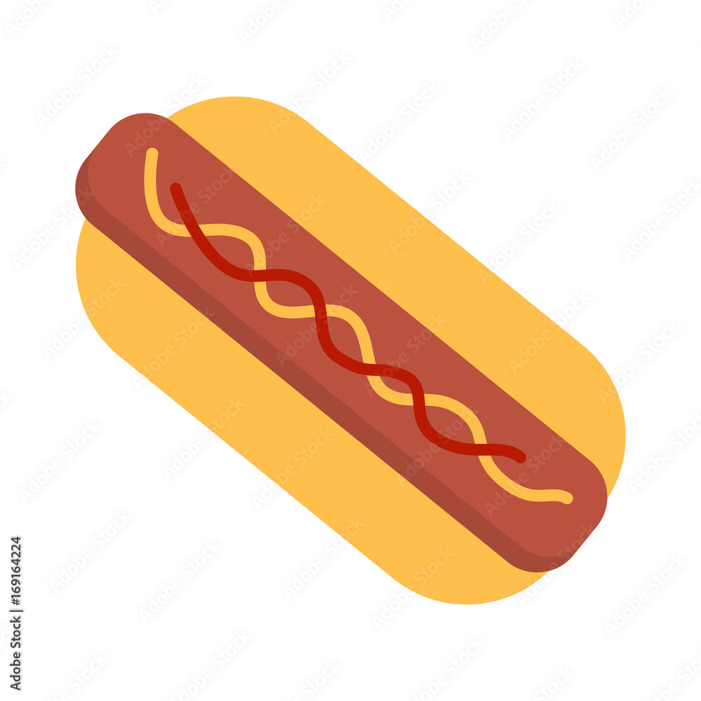 Hot dog with mustard and ketchup flat icon, vector sign, colorful pictogram isolated on white. Symbol, logo illustration. Flat style design Hot dog with mustard and ketchup flat icon, vector sign, colorful pictogram isolated on white. Symbol, logo illustration. Flat style design