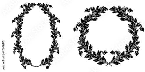 Set of oval vintage border frame engraving with retro ornament pattern in antique baroque style decorative design. Vector