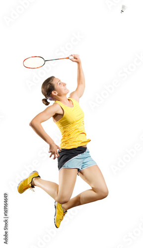 Woman badminton player isolated (ver with shuttlecock) © Boris Riaposov