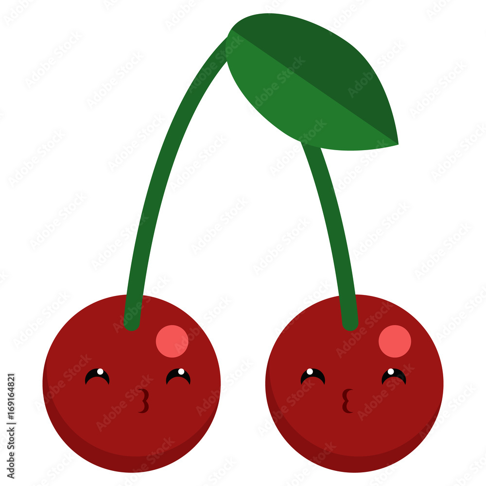 Cherry kissing face emoji with smiling eyes vector illustration. Flat