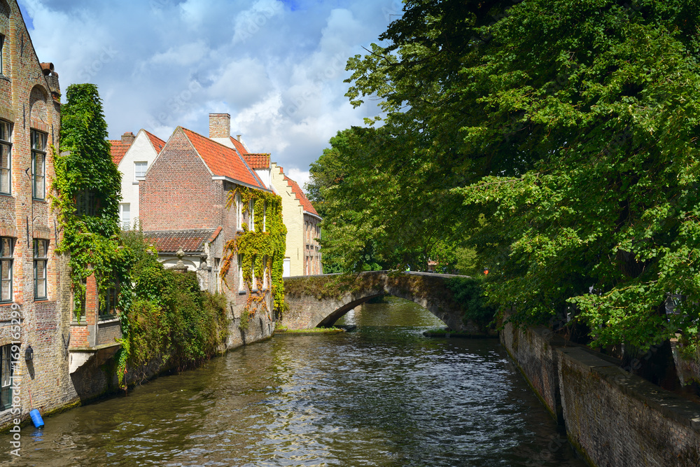 Classic view of channels of Bruges