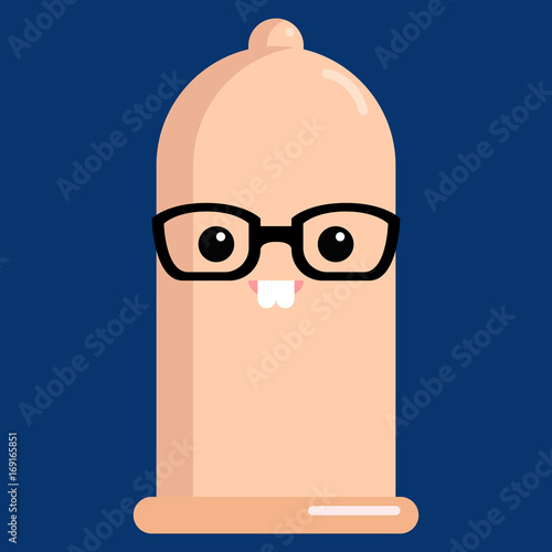 Nerd face condom emoji vector illustration. Flat style design. Colorful graphics