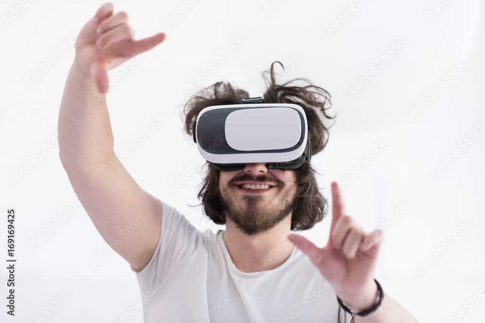 Man using headset of virtual reality Man using headset of virtual reality