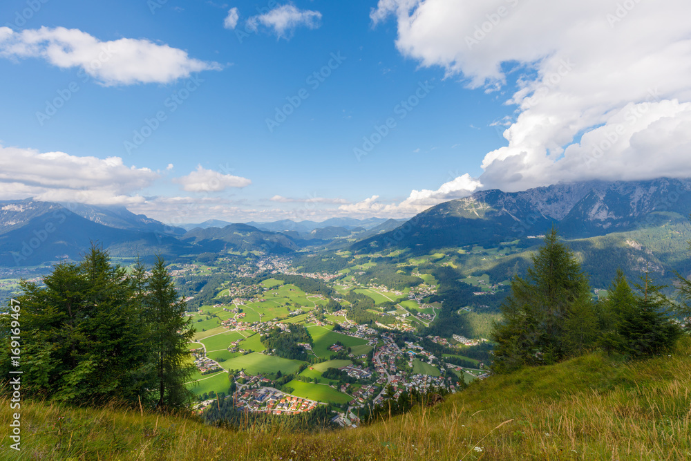 View from Mt. Grünstein down to Berchtesgaden on a sunny summer day View from Mt. Grünstein down to Berchtesgaden on a sunny summer day