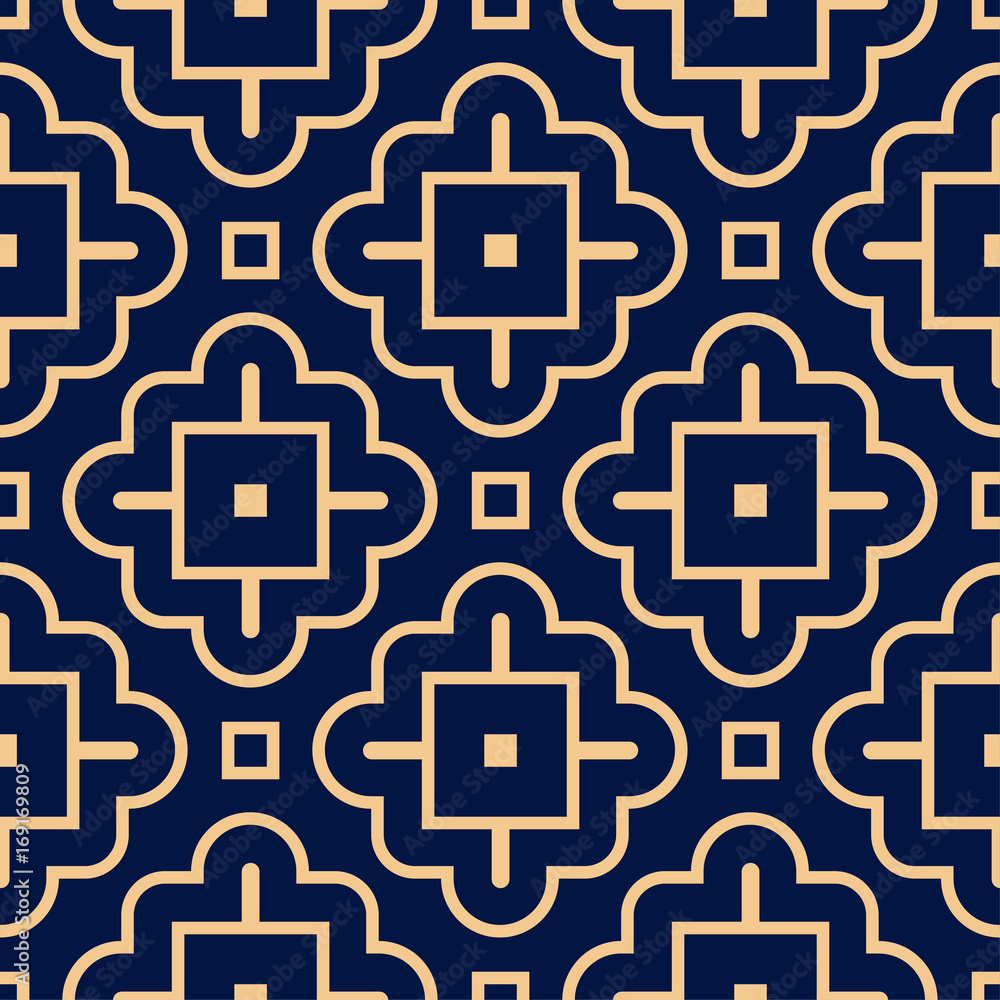 Obraz premium Geometric pattern for wallpapers. Golden blue seamless background