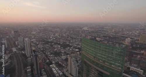 Wallpaper Mural High Aerial Shot At Sunset Over Chao Phraya River And Thonburi District, Bangkok, Thailand
 Torontodigital.ca