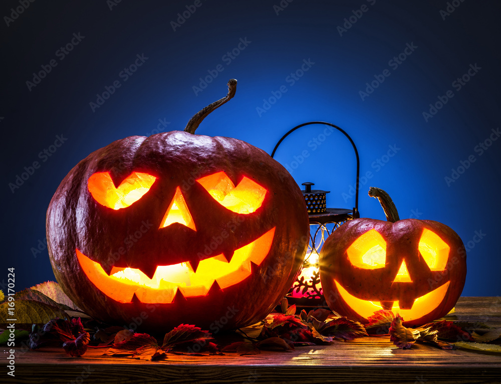 Commandant Bekijk het internet Encommium Grinning pumpkin lantern or jack-o'-lantern is one of the symbols of  Halloween. Halloween attribute. Stock Photo | Adobe Stock