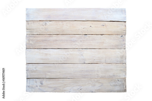 Grunge wood board isolated on white background. Surface of aged white wooden planks.