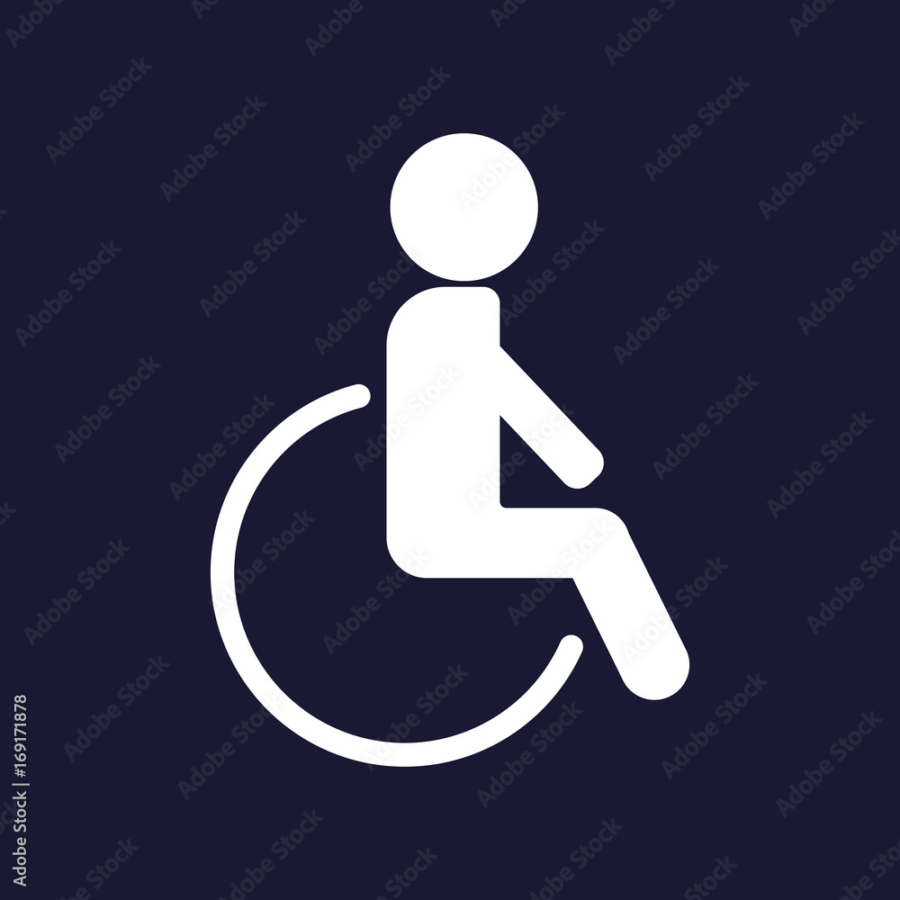 Vector icon illustration Wheelchair icon. Vector white icon on dark blue background. Vector icon illustration Wheelchair icon. Vector white icon on dark blue background.