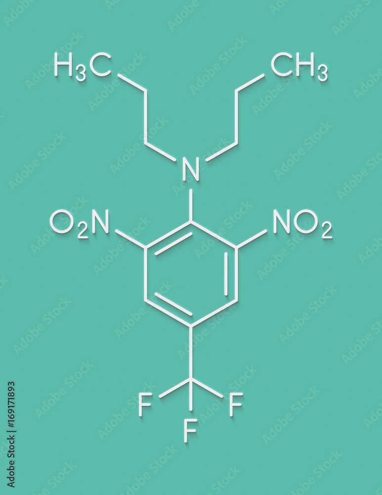 Fototapeta premium Trifluralin herbicide molecule. Skeletal formula.