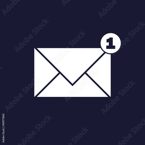 Vector icon envelope, message, mail. Vector white icon on dark blue background.