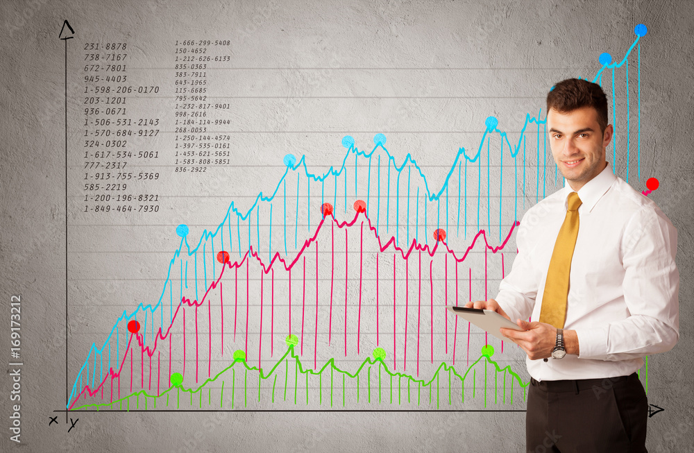 Colorful chart with numbers and businessman Colorful chart with numbers and businessman