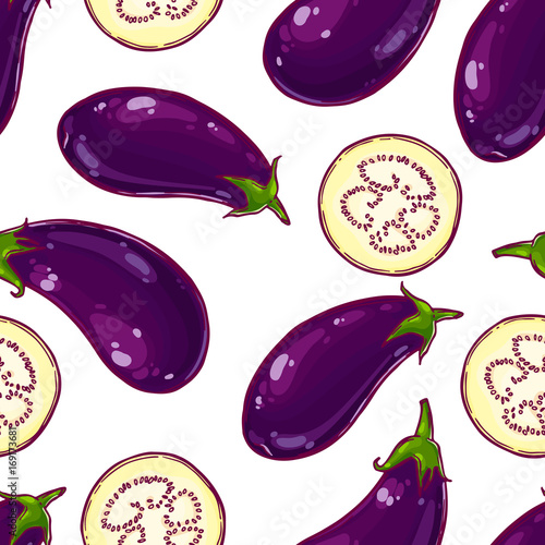 Pretty colorful seamless pattern made of hand drawn eggplants.