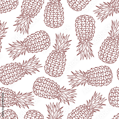 Pretty sketched seamless pattern made of hand drawn pineapples.