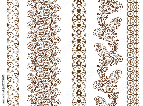 Vector set ornamental Indian Henna seamless borders